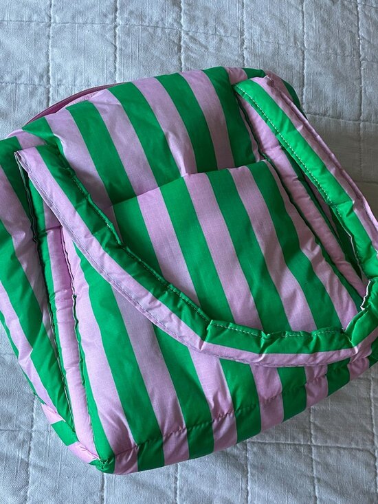 BAGGU Handbags - Rare Baggu Cloud/Puffer Mini Tote Pink & Green Striped